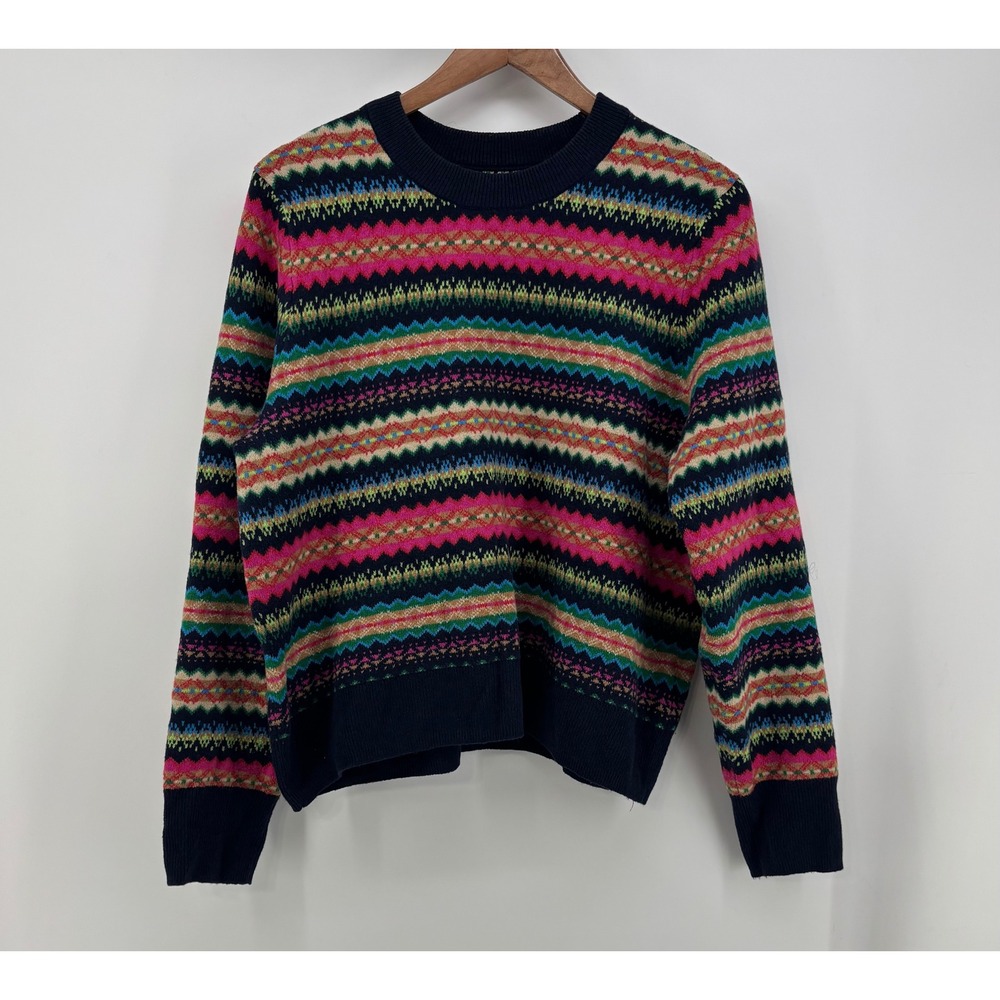 Gap Knit Sweater Women Large Multicolor Fair Isle Crew Neck Cotton Blend